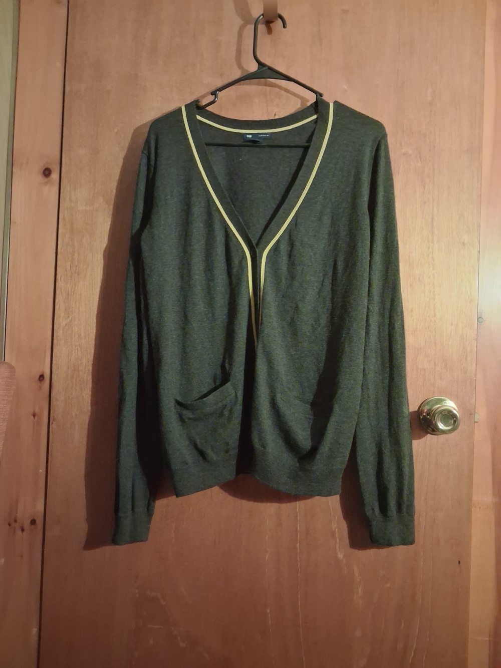 GAP Dark Grey V-Neck Cardigan with Yellow Trim